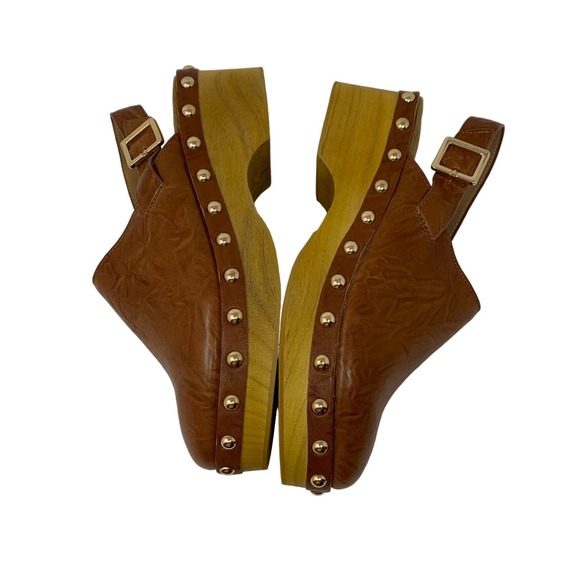Kelsi Dagger Warehouse Peanut Tan Brown Leather Slingback Wooden Clogs Size 9 - Picture 6 of 6